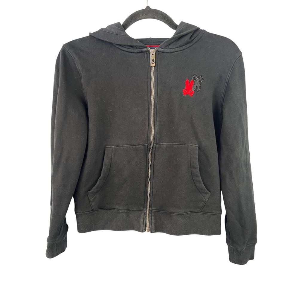 Psycho Bunny Black Zip Up Cotton Hoodie‎ Youth SZM (10-12) Unisex Back To School